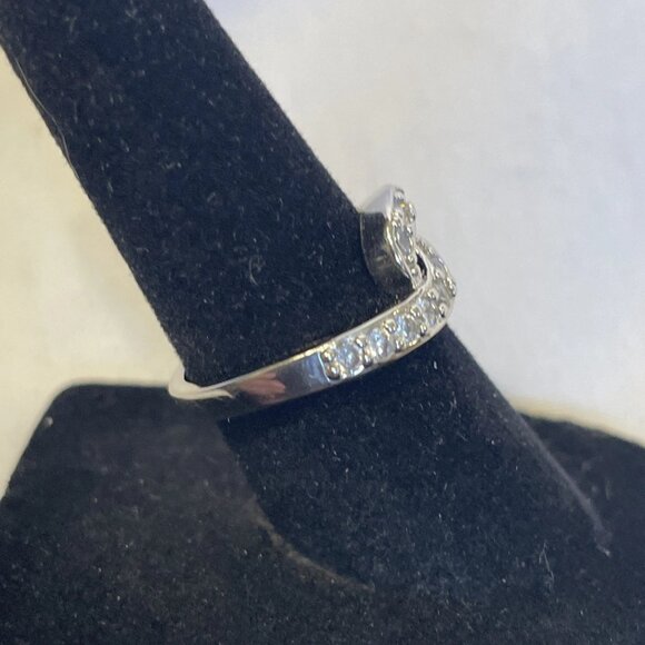 Size 5 Silver Tone Clear Stone Channel Swirl Pinky Ring Child Size Toe Ring - Picture 5 of 12